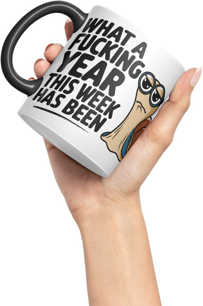 Vixar What A F** Year This Week Has Been Sarcastic Snail Coloured Ceramic Mug Cup Gift, 11oz (Black)
