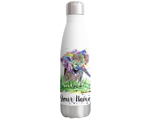 Vixar Elephant Baby Personalised Custom Bottle with your Text/name Watercolour Safari Animals Bottle Double Wall Insulated Stainless Steel Sport Drinks 500ml