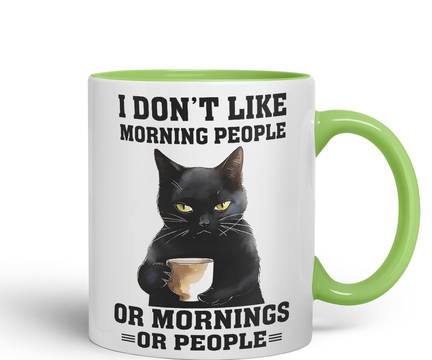 Vixar I Don't Like Mornings People cat Cats Sarcastic Joke Ceramic Coloured Mug Cup for Tea Coffee Hot Brew 330ml 11Oz