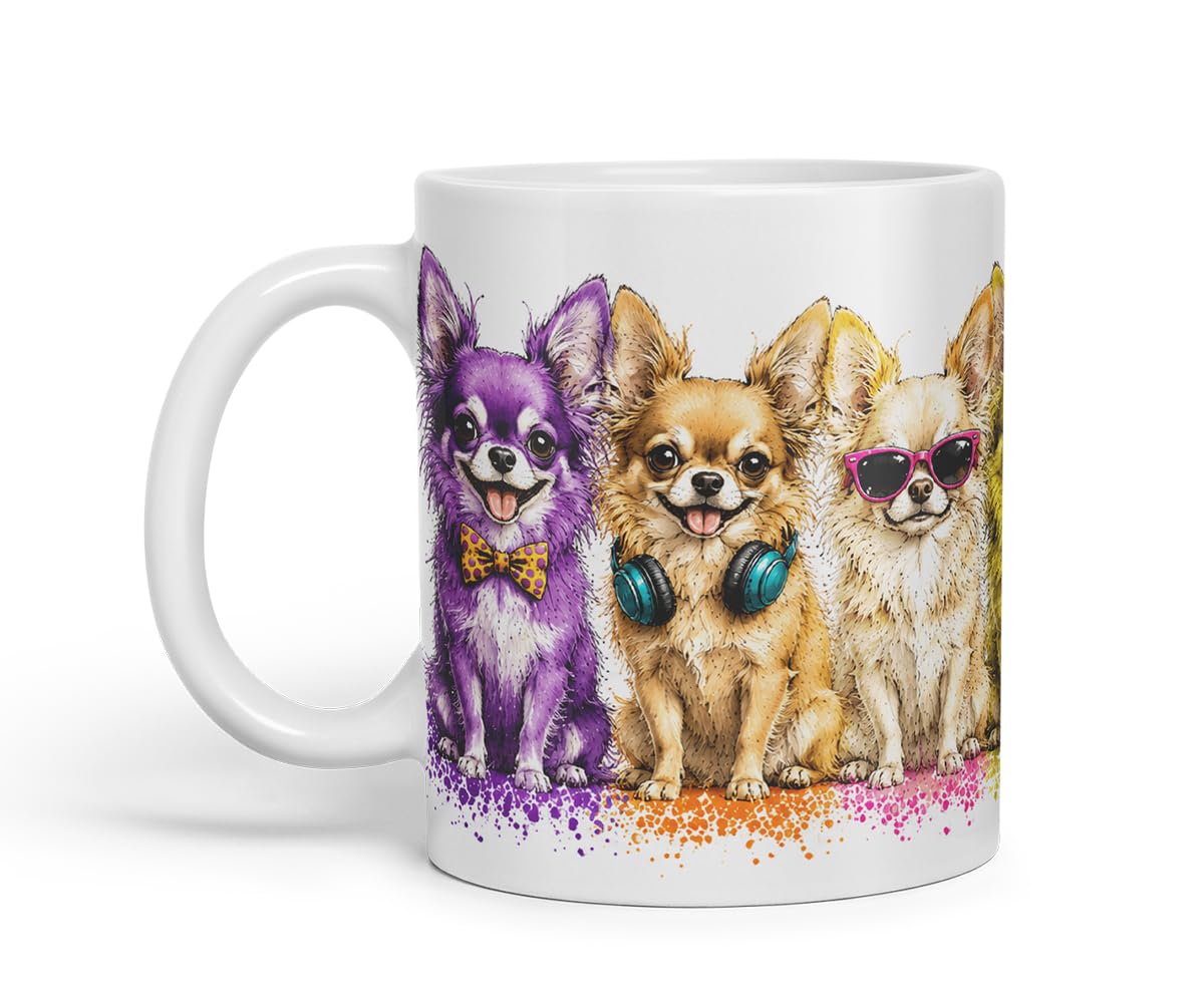 Vixar Long Hair Chihuahua Dog Mug – Cute Chihuahua Coloured Ceramic Mug Cup Gift, 11oz (Black)