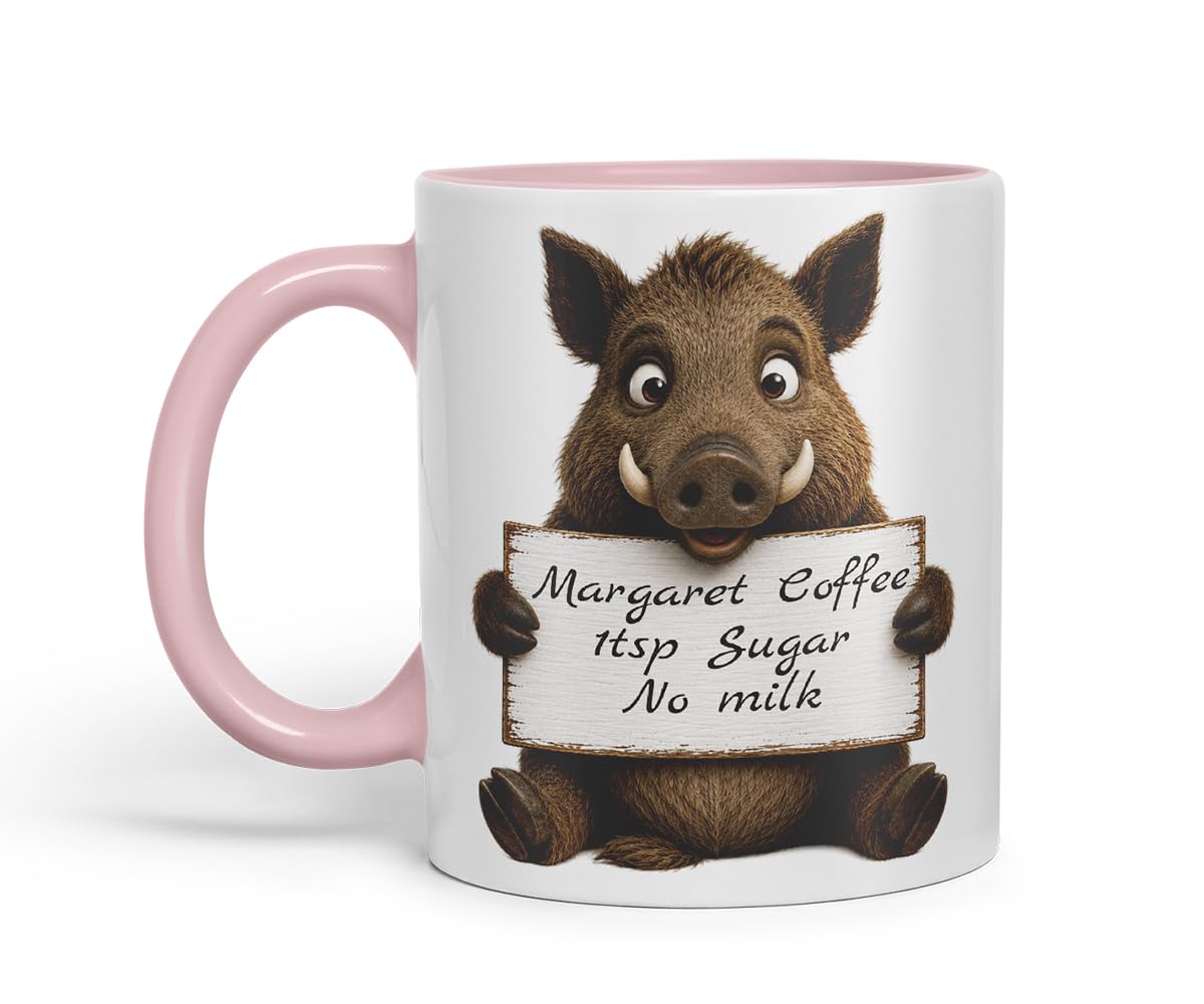 Vixar Personalised Wild Boar Mug with Name or Custom Message – Cute Animal Coloured Ceramic Mug Cup Gift, 11oz (Black)