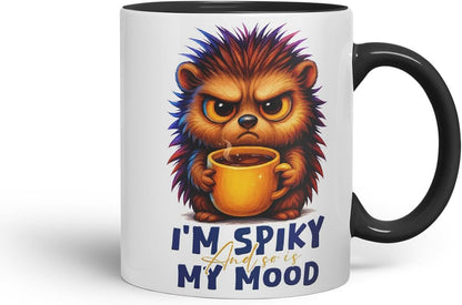 Vixar I'm Spiky and So is My Mood Funny Hedgehog Mug – Coloured Ceramic Mug Cup Gift, 11oz (Black)