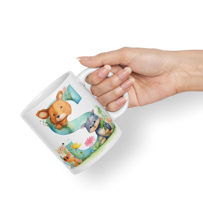 Letter S mug, Animals Alphabet Letter S Monogram animal for kids Ceramic Coloured Mug Cup for Tea Coffee Hot brew 330ml 11Oz Gift