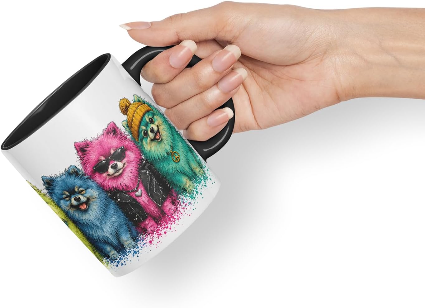 Vixar Pomeranian Dog Mug – Cute Pomeranian Dog Coloured Ceramic Mug Cup Gift, 11oz (Black)