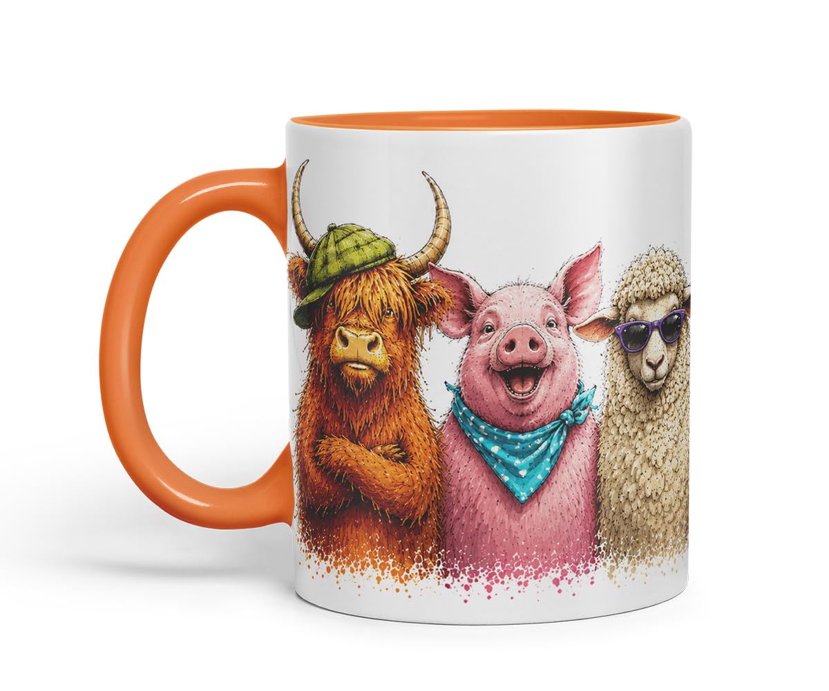 Vixar Funny Farm Animals Mug – Cute Farm Animal Coloured Ceramic Mug Cup Gift, 11oz (Black)