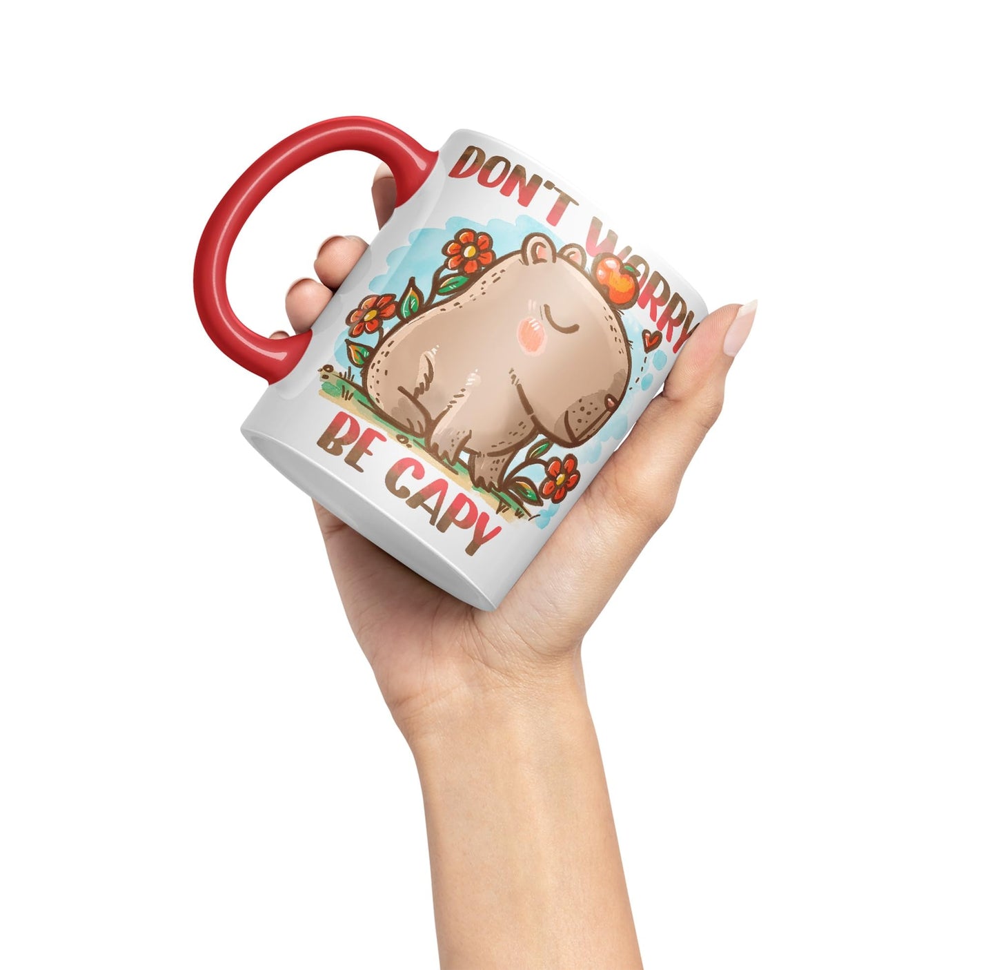 Vixar Capybara Don't Worry Be Capy Kawaii Joke Coloured Ceramic Mug Cup Gift 330ml 11oz Work Office Tea Coffee