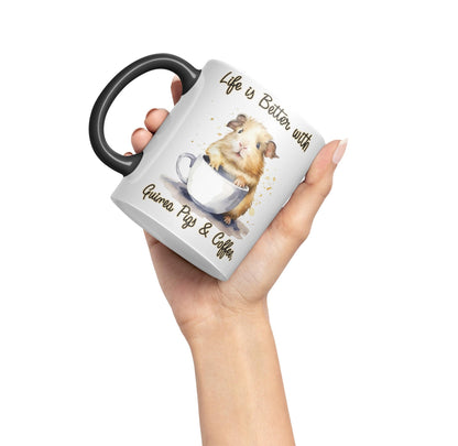 Life is Better with Guinea Pigs & Coffee Joke sarkasm Sarcastic Ceramic Coloured Mug Cup for Tea Coffee Hot Brew 330ml 11Oz Gift