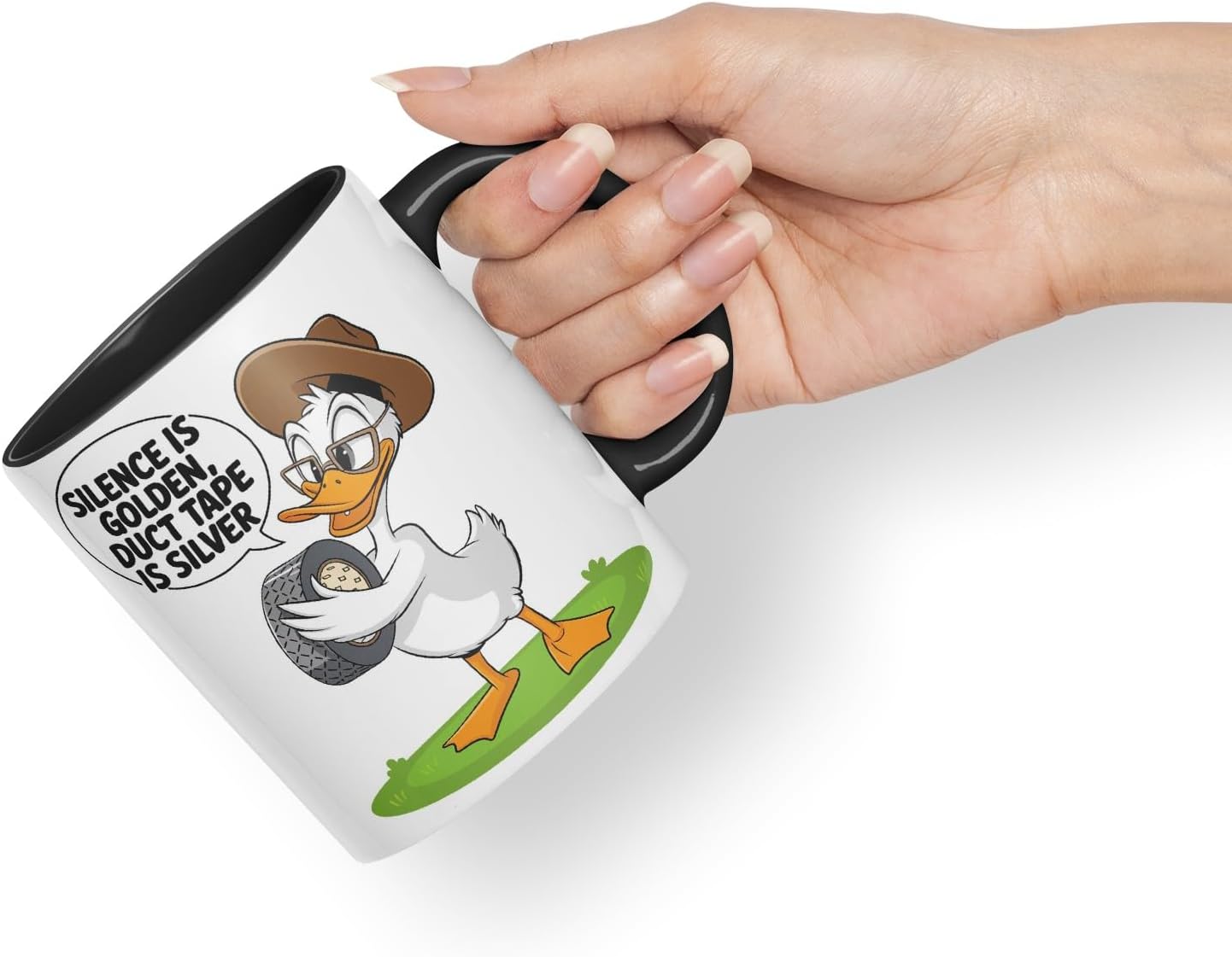 Vixar Silence is Golden Duct Tape is Silver – Coloured Ceramic Mug Cup Gift, 11oz (Black)