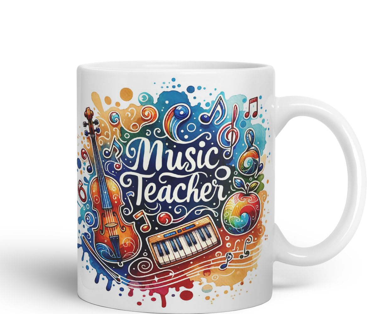 Vixar Music Teacher Mug Thank You, End of School Gift Ceramic Coloured Mug Cup for Tea Coffee Hot Brew 330ml 11Oz Gift