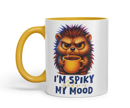 Vixar I'm Spiky and So is My Mood Funny Hedgehog Mug – Coloured Ceramic Mug Cup Gift, 11oz (Black)