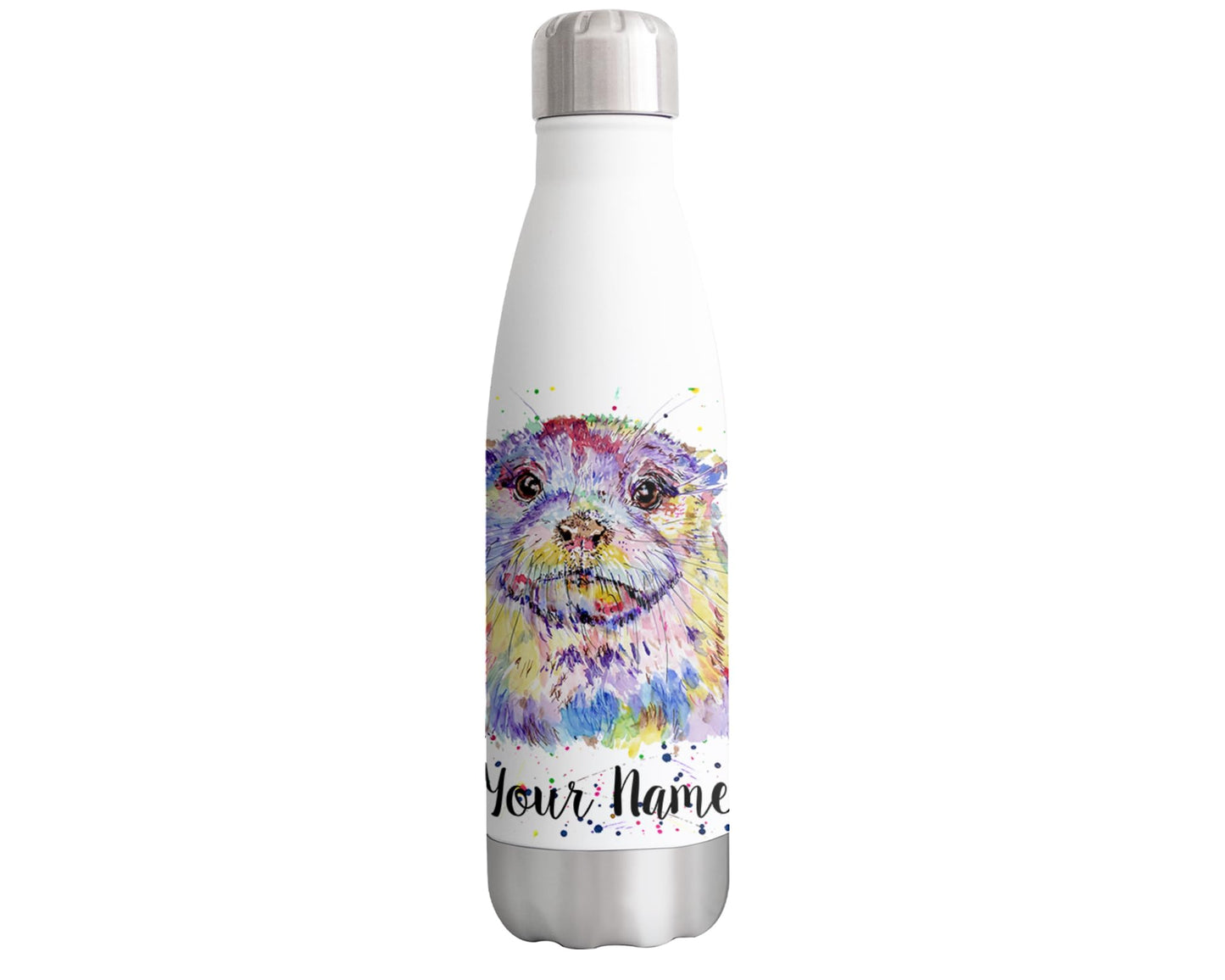 Vixar Otter Personalised Custom Bottle with your Text/name wildlife watercolour Bottle Double Wall Insulated Stainless Steel Sport Drinks 500ml