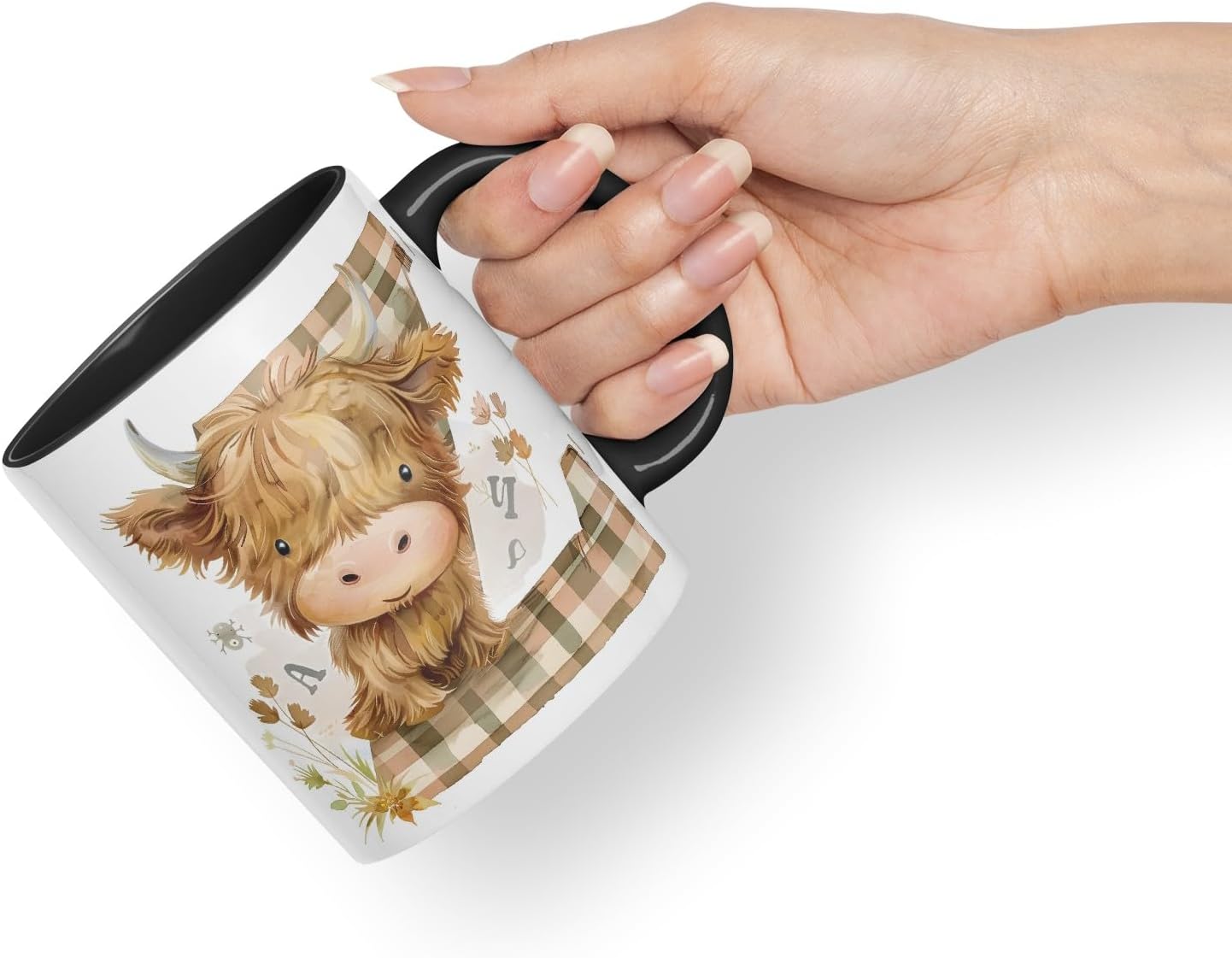 Vixar Highland Cow Alphabet Monogram Coloured Ceramic Cup Mug – Letter Z – Rustic Farmhouse Animal Letter Gift – 11oz (Black)