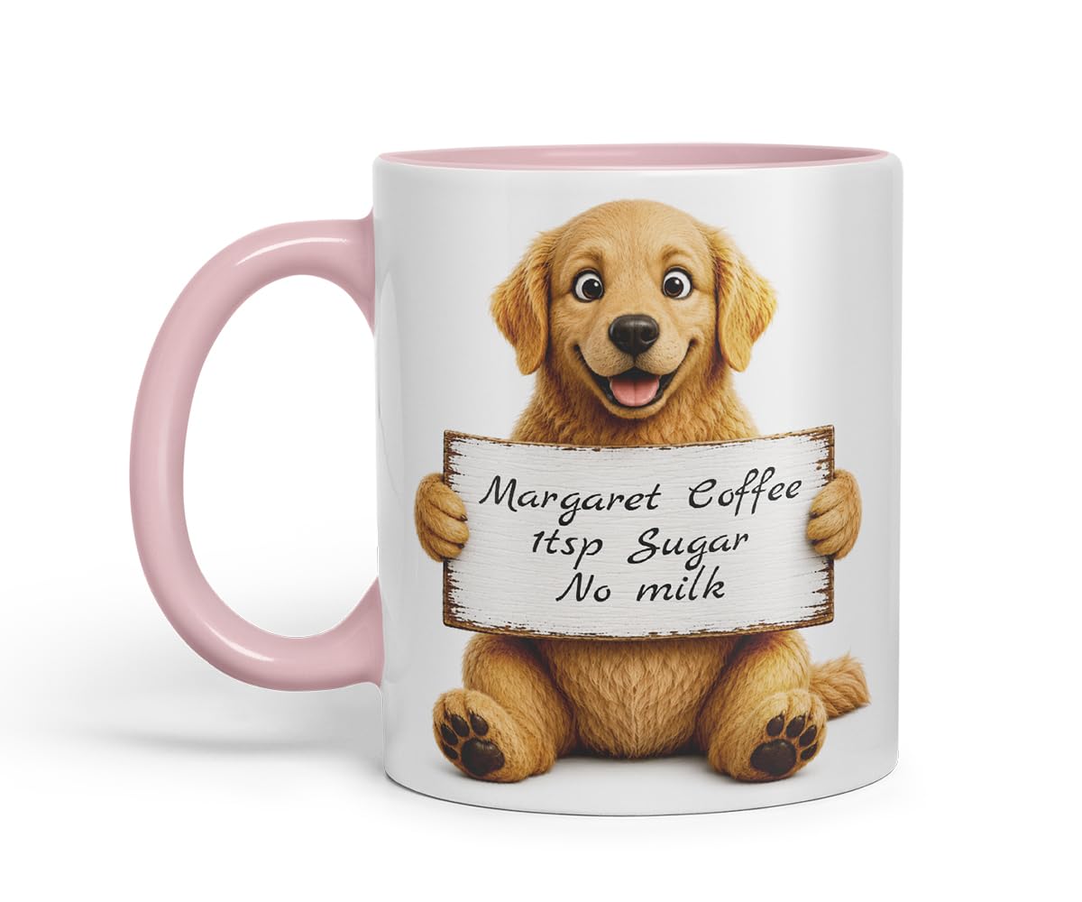 Vixar Personalised Golden Retriever Dog Pet Mug with Name or Custom Message – Cute Animal Coloured Ceramic Mug Cup Gift, 11oz (Black)