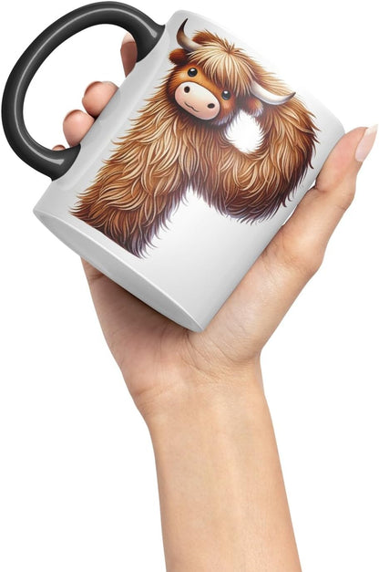 Highland Cow Alphabet Monogram Coloured Ceramic Cup Mug Letter P Rustic Farmhouse Animal Letter Gift V2 11oz (Black)