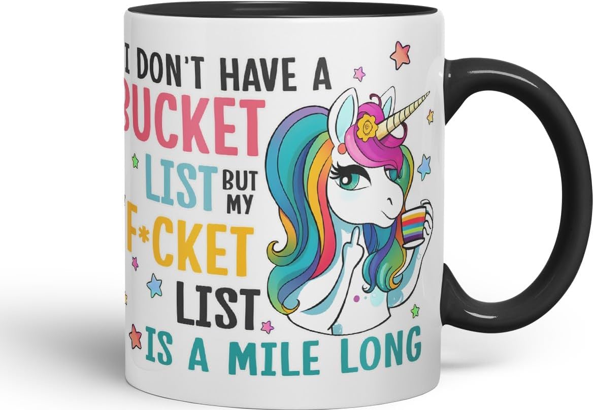Vixar Bucket List: Coffee, Magic, Repeat – Funny Unicorn Coloured Mug Cup 11oz (Black)