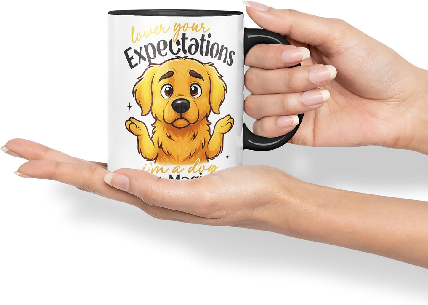 Vixar Lower Your Expectations I'm A Dog, Not A Magician Golden Retriever Dog Mug – Coloured Ceramic Mug Cup Gift, 11oz (Black)