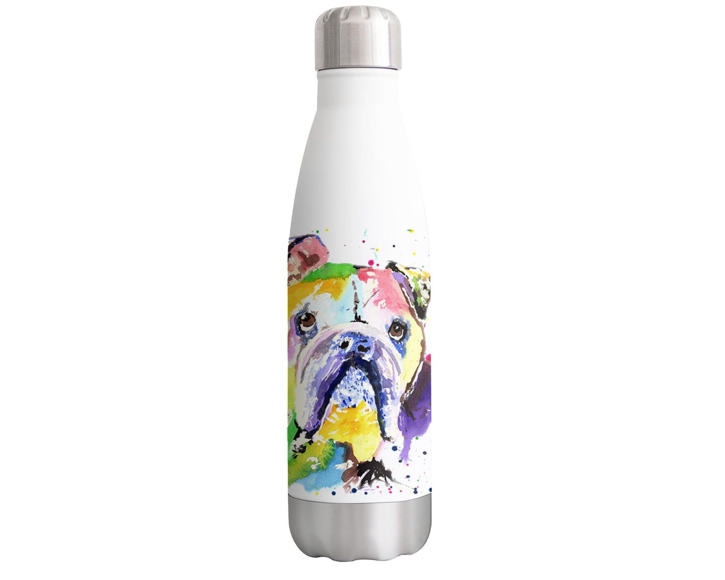 Vixar British Buldog Bully dog Pet Animals Watercolour Bottle double Wall insulated Stainless steel sport Drinks 500ml