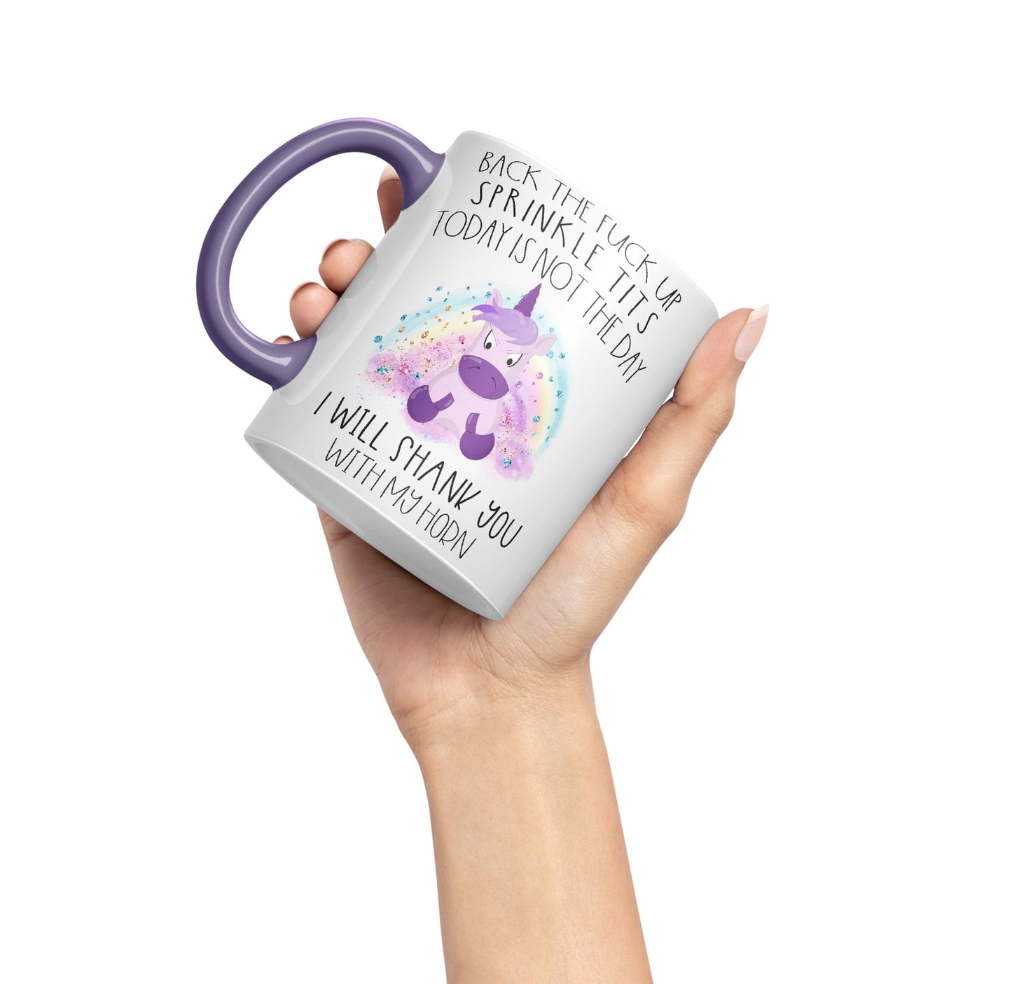 Vixar Back The F*ck up Sprinkle Tits Today is Not The Day Shank You with My Horn Funny Unicorn Lover Ceramic 330 ml Coloured Mug Cup Gift Tea Coffee Christmas Office Home Funny Joke