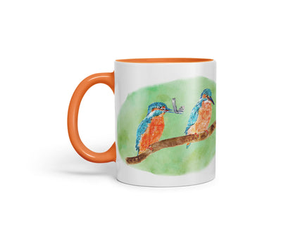 Vixar King Fisher Kingfisher Pair Bird Animals Watercolour Art Coloured Mug Cup Gift Birthday Work Office Tea Coffee
