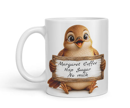 Vixar Personalised Nightingale Mug with Name or Custom Message – Cute Animal Coloured Ceramic Mug Cup Gift, 11oz (Black)