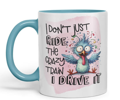Vixar I Don’t Just Ride The Crazy Train, I Drive It – Coloured Ceramic Mug Cup Gift, 11oz (Black)