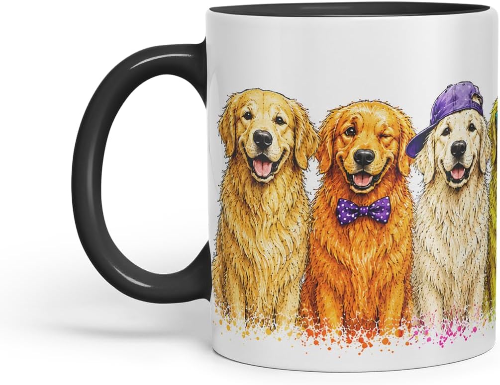 Vixar Golden Retriever Dog Mug – Cute Golden Retriever Coloured Ceramic Mug Cup Gift, 11oz (Black)