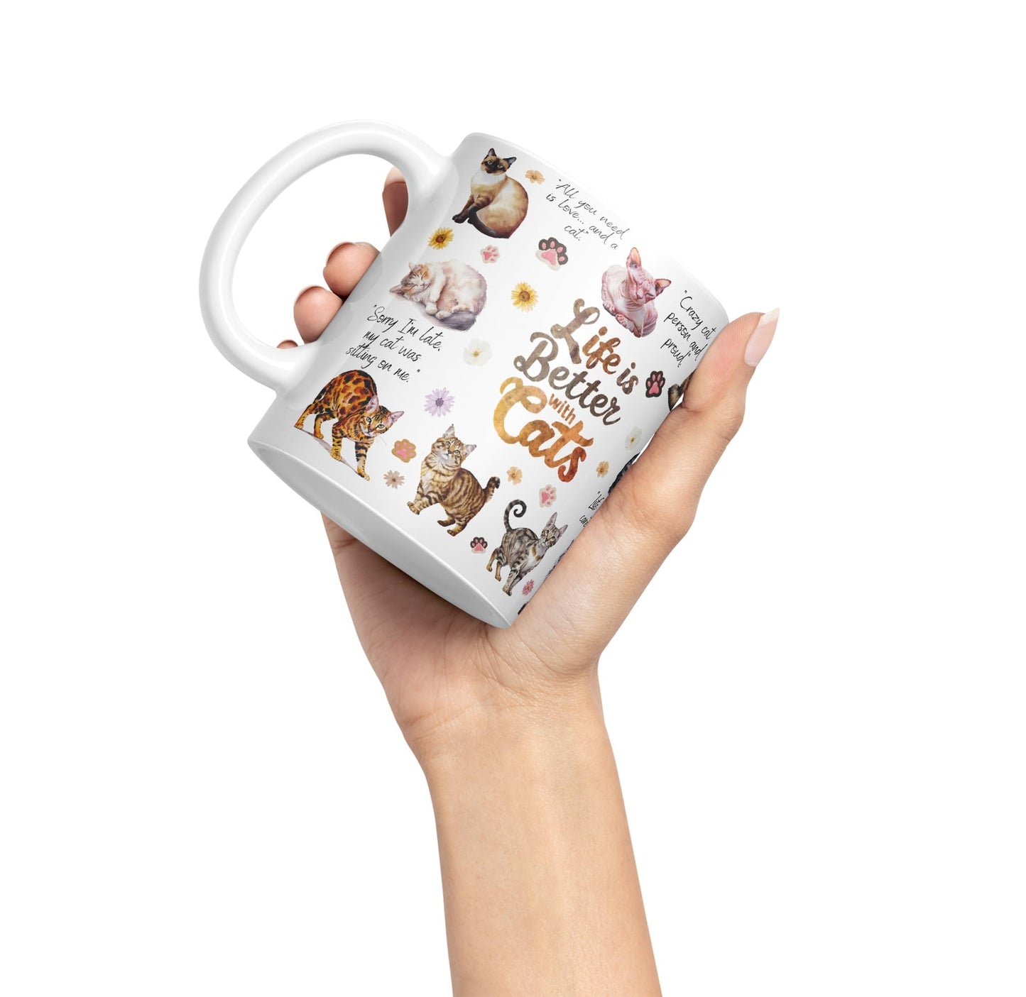 Life is better with Cats joke pets kittten Ceramic Coloured Mug Cup for Tea Coffee Hot brew 330ml 11Oz Gift