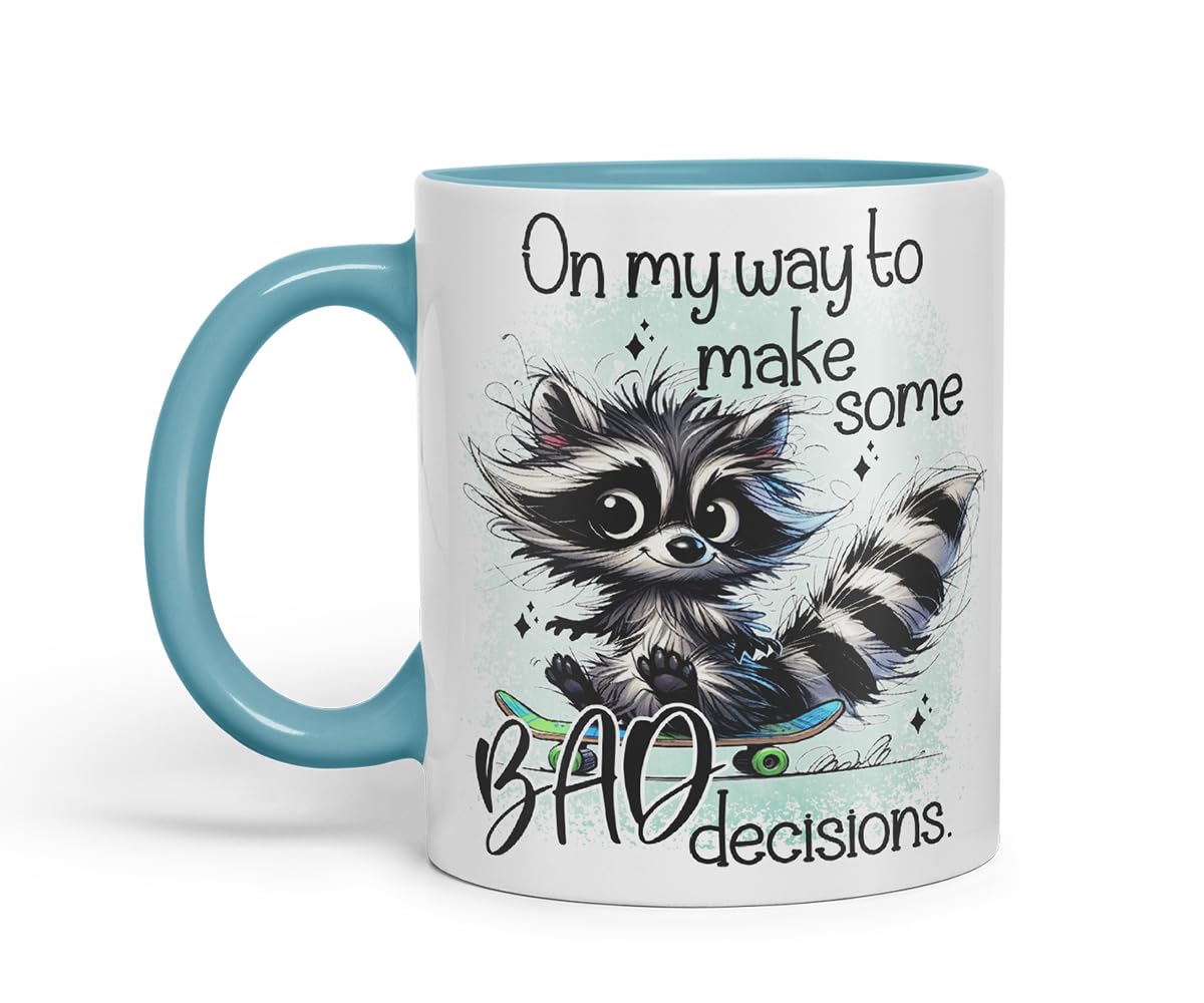 Vixar On My Way to Make Some Bad Decisions Funny Raccoon – Coloured Ceramic Mug Cup Gift, 11oz (Black)
