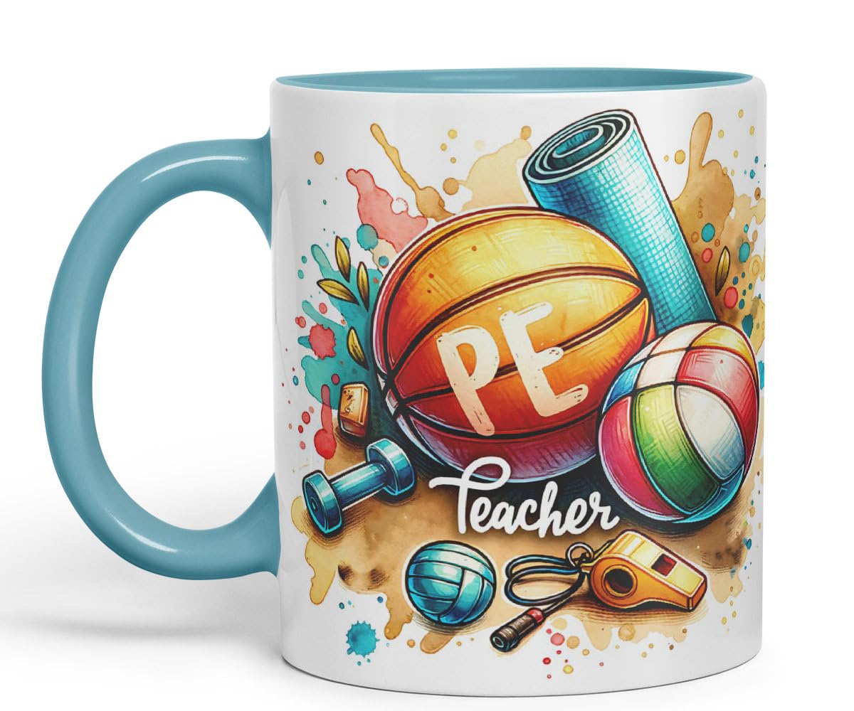 Vixar PE Teacher Mug Thank You, End of School Gift Ceramic Coloured Mug Cup for Tea Coffee Hot Brew 330ml 11Oz Gift