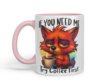 Vixar If You Need Me Try Coffee First Funny Fox Mug – Coloured Ceramic Mug Cup Gift, 11oz (Black)