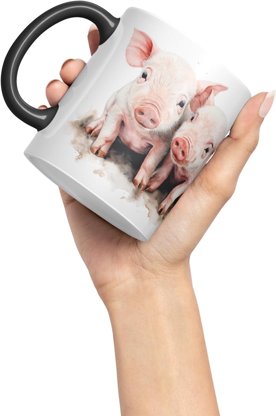 Vixar Watercolour Piglets Farm Pig aninams Mug – Coloured Ceramic Mug Cup Gift, 11oz (Black)
