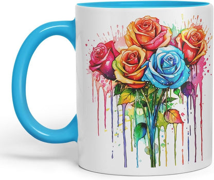 Vixar Rose Garden Classic Mug Coloured Ceramic Mug Cup Gift, 11oz (Light Blue)
