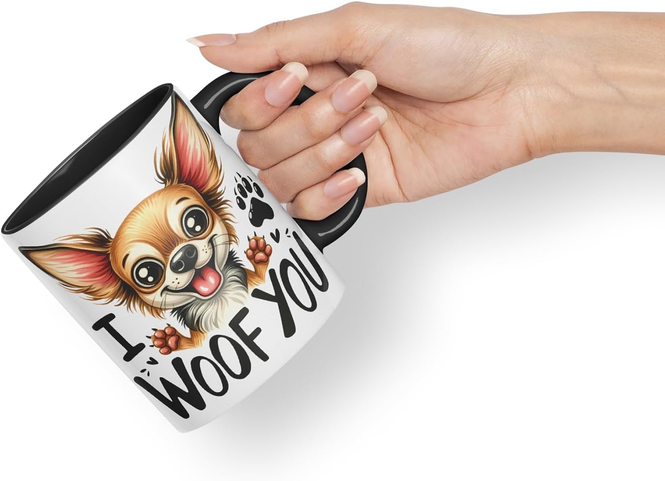 Vixar I Woof You Cute Dog Mug – Coloured Ceramic Mug Cup Gift, 11oz (Black)