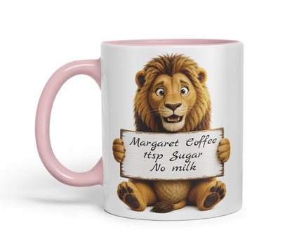 Vixar Personalised Lion Mug with Name or Custom Message – Cute Animal Coloured Ceramic Mug Cup Gift, 11oz (Black)