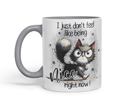 Vixar I Just Don't Feel Like Being Nice Right Now Funny cat – Coloured Ceramic Mug Cup Gift, 11oz (Black)