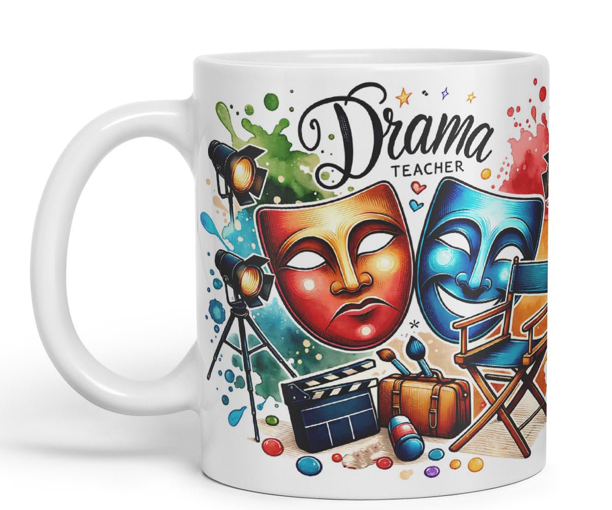 Vixar Drama Teacher Mug Thank You, End of School Gift Ceramic Coloured Mug Cup for Tea Coffee Hot Brew 330ml 11Oz Gift