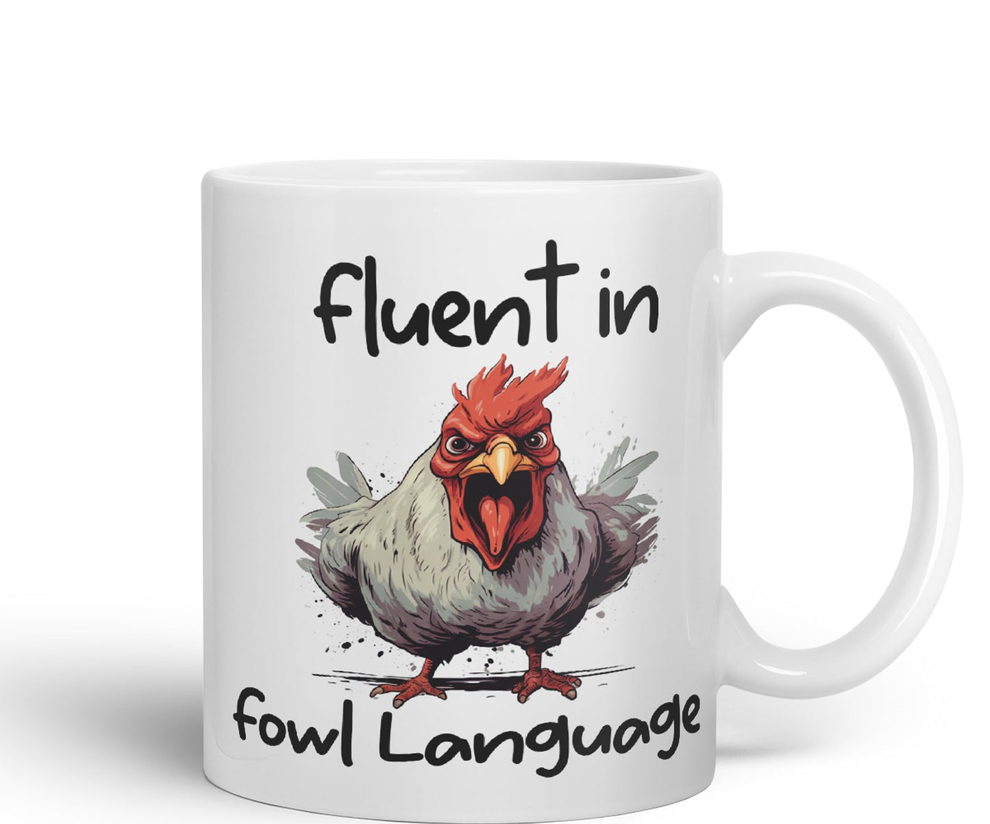 Fluent in Fowl Language Rooster cockerel Joke sarkasm Sarcastic Ceramic Coloured Mug Cup for Tea Coffee Hot Brew 330ml 11Oz Gift