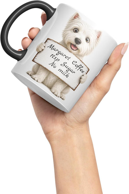 Vixar Personalised Westie Dog Mug with Name or Custom Message – Cute Animal Coloured Ceramic Mug Cup Gift, 11oz (Black)