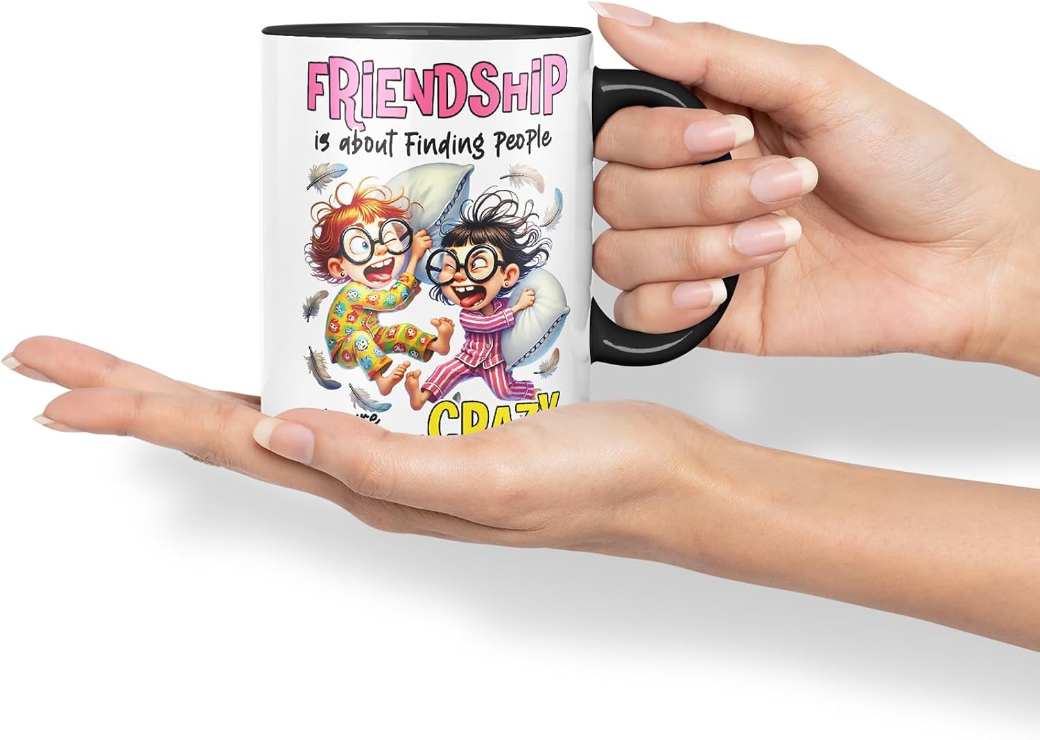 Vixar Friendship is About Finding Your Kind of Crazy Kids – Coloured Ceramic Mug Cup Gift, 11oz (Black)