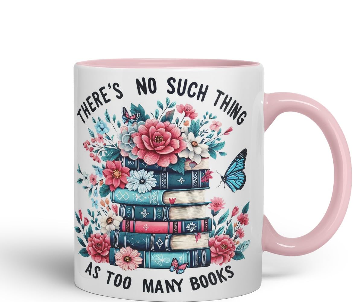 Vixar There's No Such Thing As Too Many Books Coloured Ceramic Mug Cup Gift, 11oz (Black)