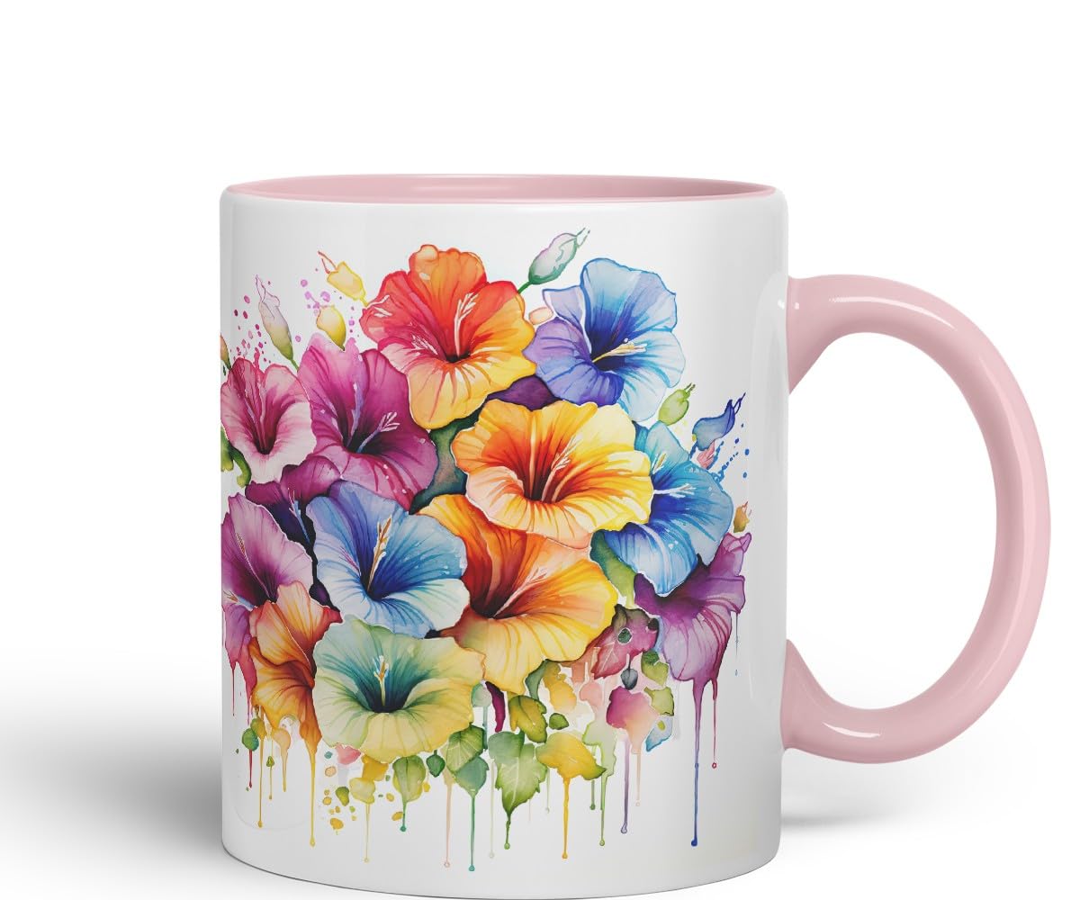Vixar Petunia Patio Flower Mug Coloured Ceramic Mug Cup Gift, 11oz (Gold Yellow)