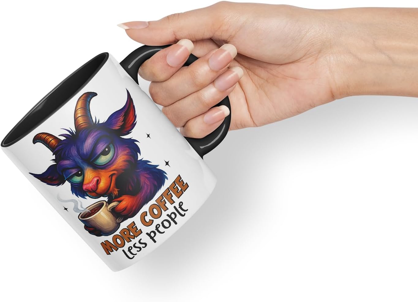 Vixar More Coffee Less People Funny Goat Mug – Coloured Ceramic Mug Cup Gift, 11oz (Black)