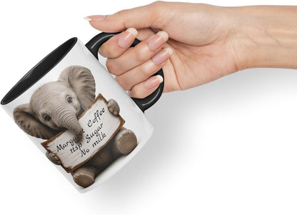 Vixar Personalised Elephant Mug with Name or Custom Message – Cute Animal Coloured Ceramic Mug Cup Gift, 11oz (Black)