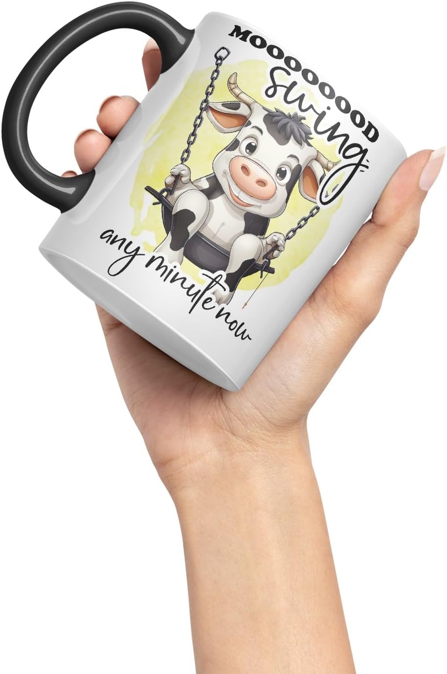 Vixar Mood Swing Any Minute Now Cow Joke Coloured Ceramic Mug Cup Gift, 11oz (Black)