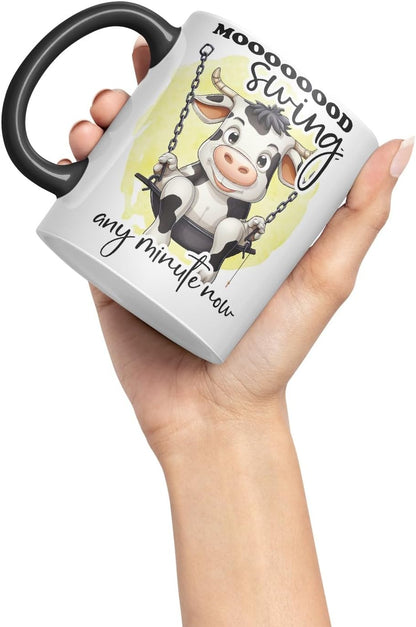Vixar Mood Swing Any Minute Now Cow Joke Coloured Ceramic Mug Cup Gift, 11oz (Black)