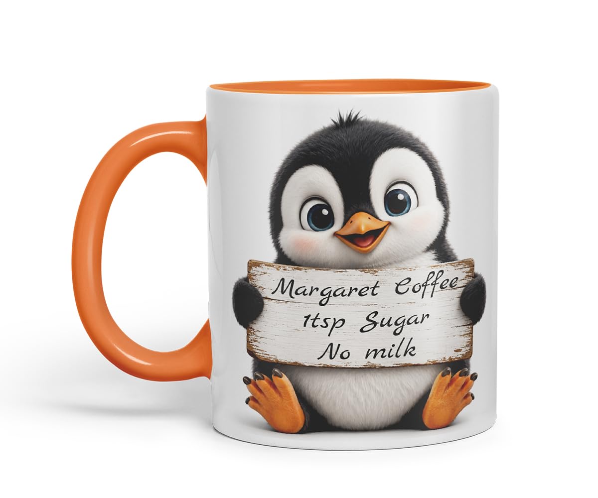 Vixar Personalised Penguin Mug with Name or Custom Message – Cute Animal Coloured Ceramic Mug Cup Gift, 11oz (Black)