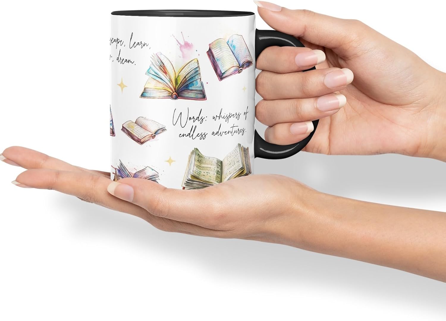 Vixar Books: Fuel for Soul’s Flight/Library: Gateway to Boundless Imagination Coloured Ceramic Mug Cup Gift, 11oz (Black)
