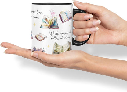 Vixar Books: Fuel for Soul’s Flight/Library: Gateway to Boundless Imagination Coloured Ceramic Mug Cup Gift, 11oz (Black)