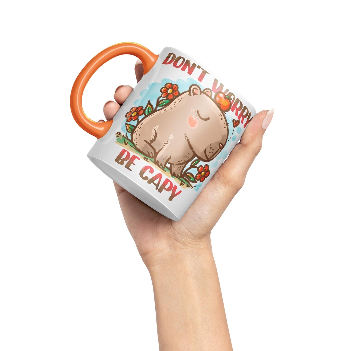 Vixar Capybara Don't Worry Be Capy Kawaii Joke Coloured Ceramic Mug Cup Gift 330ml 11oz Work Office Tea Coffee