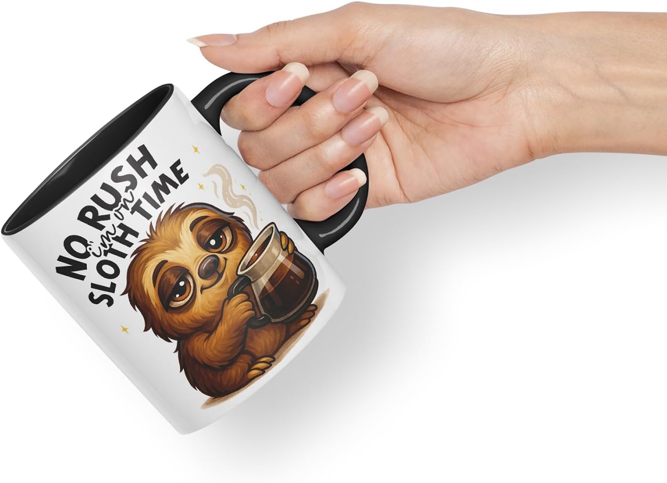 Vixar No Rush I'm On Sloth Time Funny Sloth Coffee Mug – Coloured Ceramic Mug Cup Gift, 11oz (Black)